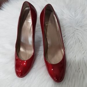 Stuart Weitzman Red Patent Round-Toe High Heels 11 M